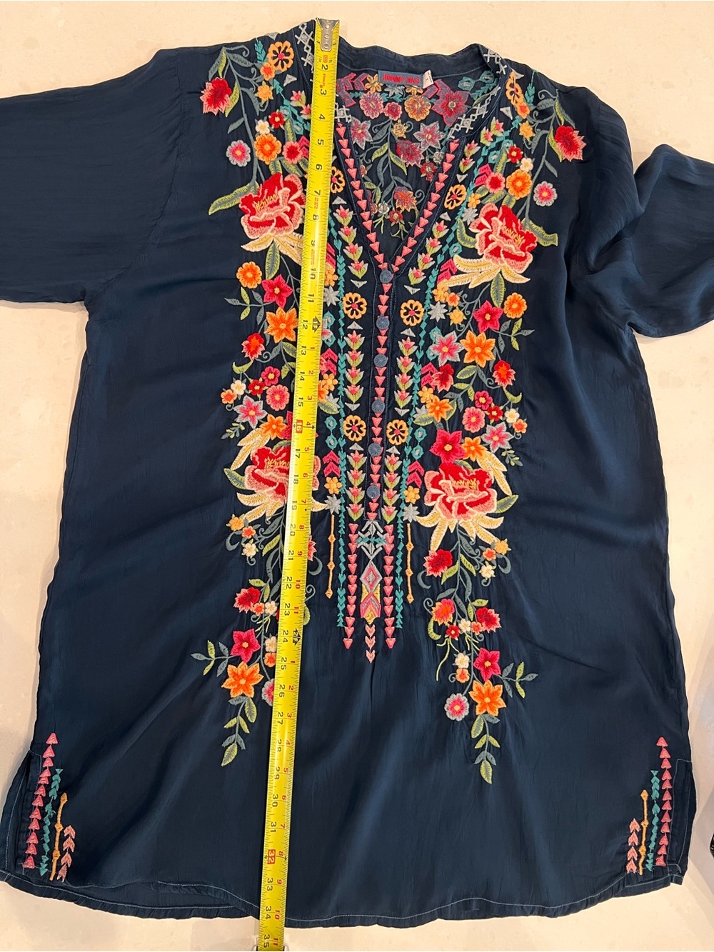 Johnny Was Embroidered Navy Floral Tunic Top - Picture 9 of 11